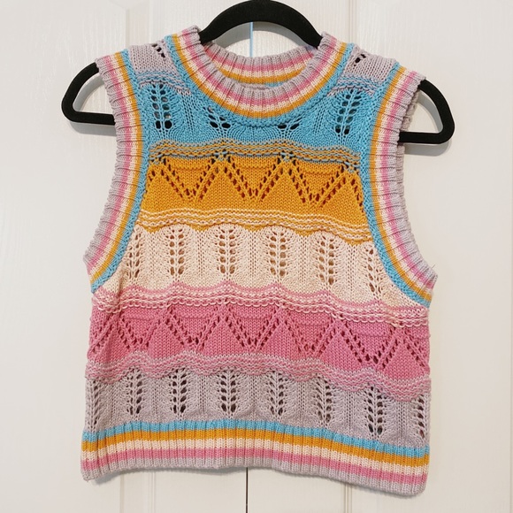 Zara Tops - Zara Crochet Knit Woman’s Multicolored Vest Top Size Small